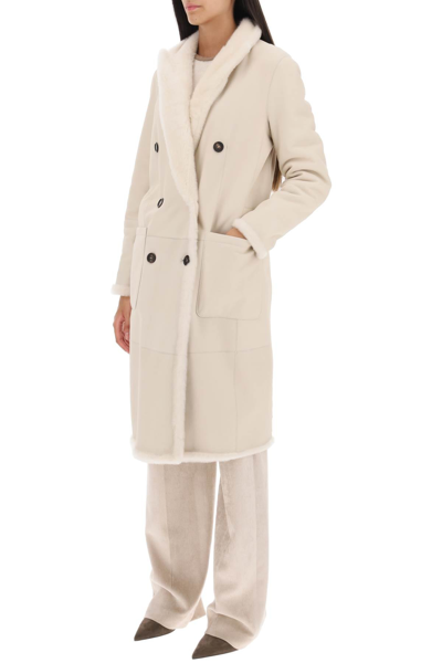 Shop Brunello Cucinelli Reversible Shearling Coat Women In White