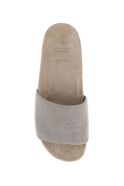 Shop Brunello Cucinelli Slides With Monili Band Women In Silver