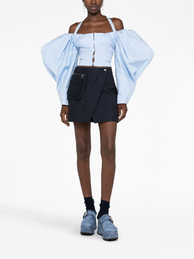 Shop Jacquemus Off-shoulder Poplin Blouse In Blue