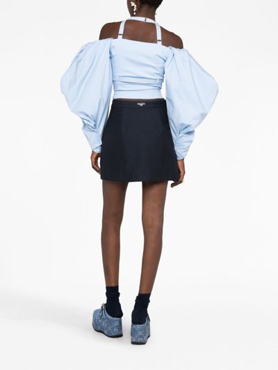 Shop Jacquemus Off-shoulder Poplin Blouse In Blue