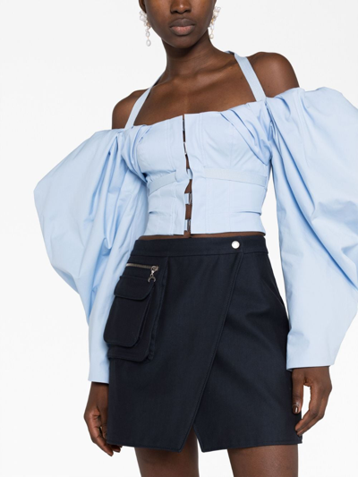 Shop Jacquemus Off-shoulder Poplin Blouse In Blue