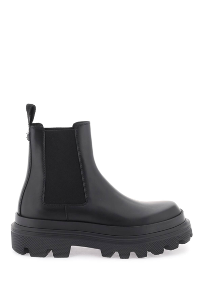 Shop Dolce & Gabbana Chelsea Boots In Brushed Leather Men In Black