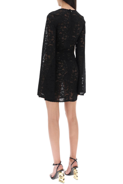 Shop Dolce & Gabbana Mini Dress In Floral Openwork Knit Women In Black