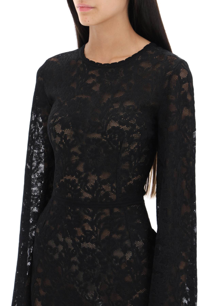 Shop Dolce & Gabbana Mini Dress In Floral Openwork Knit Women In Black