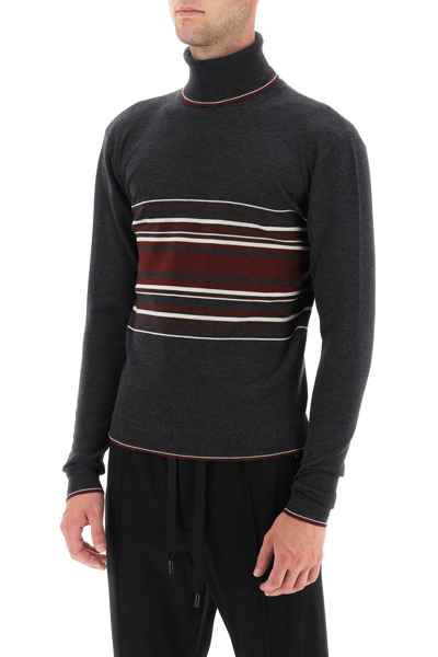 Shop Dolce & Gabbana Striped Wool Turtleneck Sweater Men In Gray