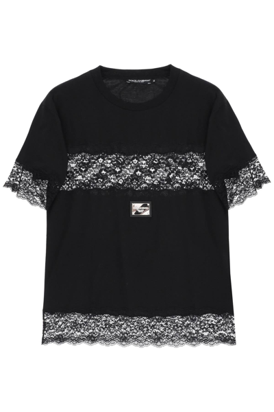 Shop Dolce & Gabbana T-shirt With Lace Inserts Women In Black