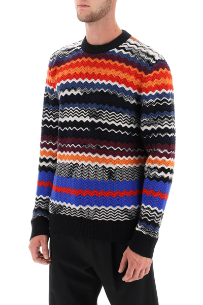 Shop Missoni Crew-neck Sweater With Multicolor Herringbone Motif Men
