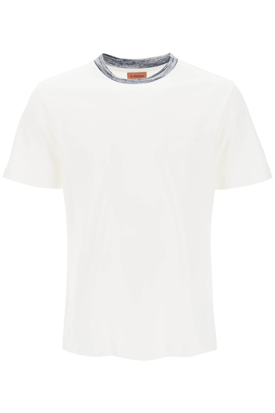 Shop Missoni T-shirt With Contrasting Crew Neck Men In White