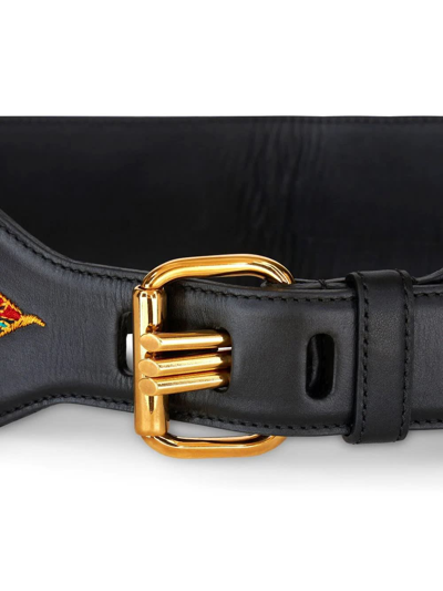 Shop Etro Embroidered Black Leather Belt In Nero