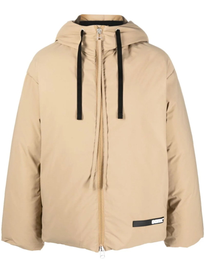 Shop Oamc Beige Hooded Puffer Jacket
