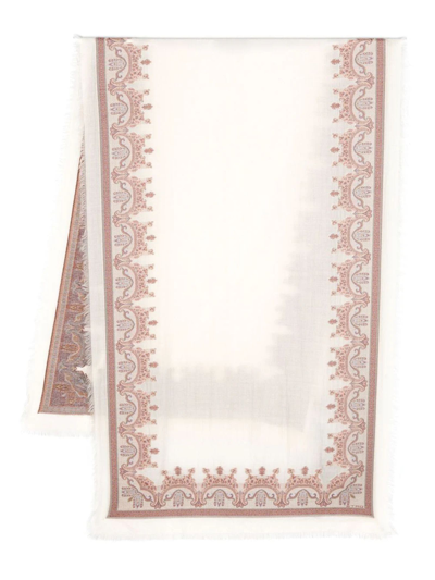 Shop Etro Shaal-nur Cashmere-cotton Blend Scarf In Bianco