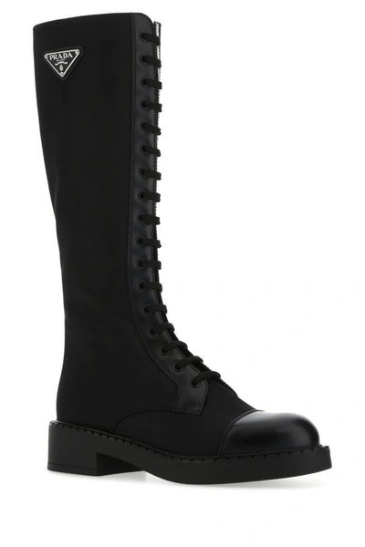 Shop Prada Woman Black Re-nylon And Leather Boots