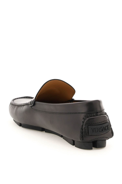 Shop Versace 'la Medusa' Leather Loafers Men In Black