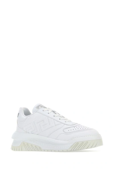 Shop Versace Man White Leather Odissea Greca Sneakers