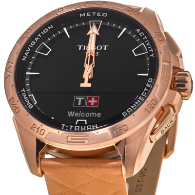 Pre-owned Tissot T-touch Connect Solar Black Dial Leather Strap Men's Watch T1214204605100