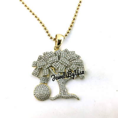 Pre-owned Nsg 1.98ct Yellow Gold Plated Silver Men's D/vvs Moissanite Money Tree Charm Pendant In White