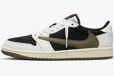 Pre-owned Nike Women's Air Jordan 1 Low Travis Scott Olive Dz4137-106 Fashion Shoes In White