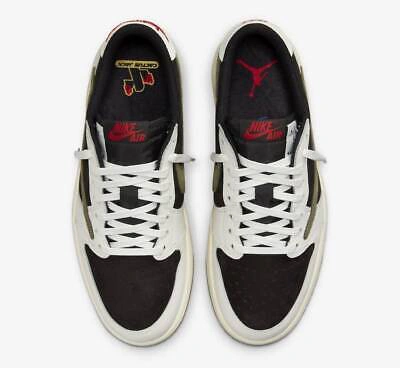 Pre-owned Nike Women's Air Jordan 1 Low Travis Scott Olive Dz4137-106 Fashion Shoes In White