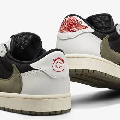 Pre-owned Nike Women's Air Jordan 1 Low Travis Scott Olive Dz4137-106 Fashion Shoes In White