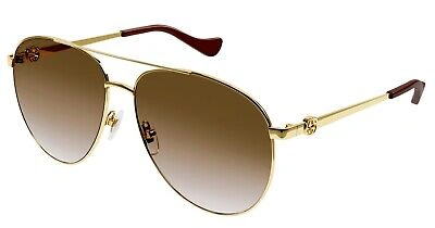 Pre-owned Gucci Gg1088s 002 Pilot Navigator Metal Gold Brown 61 Mm Women's Sunglasses