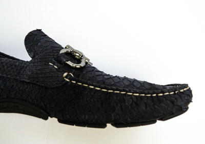Pre-owned Ferragamo Salvatore  Navy Blue Python Snakeskin Leather Shoes 7 Us 41 Euro 6 Uk