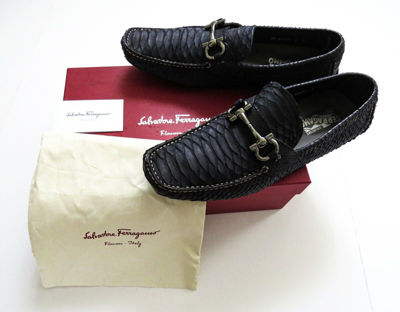 Pre-owned Ferragamo Salvatore  Navy Blue Python Snakeskin Leather Shoes 7 Us 41 Euro 6 Uk