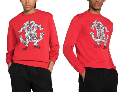 Pre-owned Roberto Cavalli Lynx Rc Logo Sweat Sweater Sweatshirt Jumper Pullover Sweater M In Red