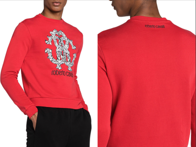 Pre-owned Roberto Cavalli Lynx Rc Logo Sweat Sweater Sweatshirt Jumper Pullover Sweater M In Red