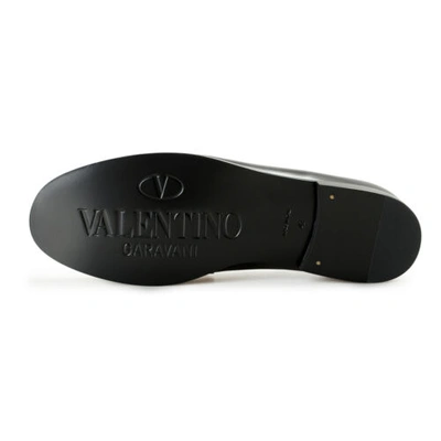 Pre-owned Valentino Garavani Valentino Men's "1y2s0g03" Black Leather Gold Metal Logo Slip On Loafers Shoes