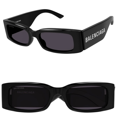 Pre-owned Balenciaga Max Square 0260 Black 001 Fashion Logo Narrow Slim Sunglasses Bb0260s In Gray