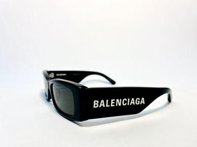 Pre-owned Balenciaga Max Square 0260 Black 001 Fashion Logo Narrow Slim Sunglasses Bb0260s In Gray