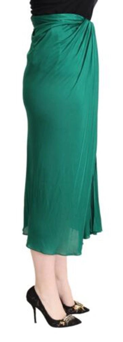 Pre-owned Dolce & Gabbana Dolce&gabbana Women Dark Green Skirt 100% Viscose Solid Draped Midi Bodycon Wrap