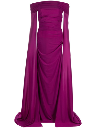 Shop Talbot Runhof Off-shoulder Cape Dress In Purple