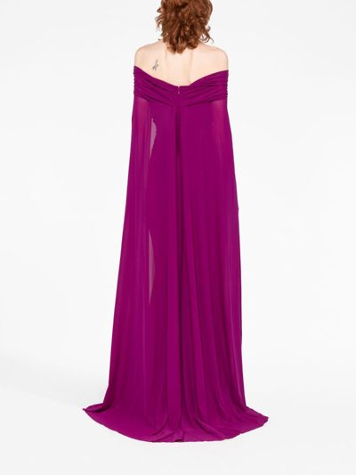 Shop Talbot Runhof Off-shoulder Cape Dress In Purple