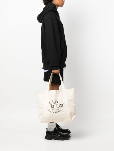 Shop Maison Kitsuné Logo-print Canvas Tote Bag In Neutrals