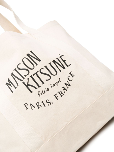 Shop Maison Kitsuné Logo-print Canvas Tote Bag In Neutrals