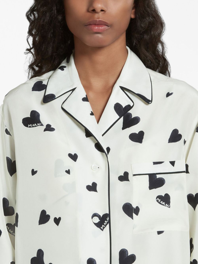 Shop Marni Bunch Of Hearts Silk Pajama Shirt In White