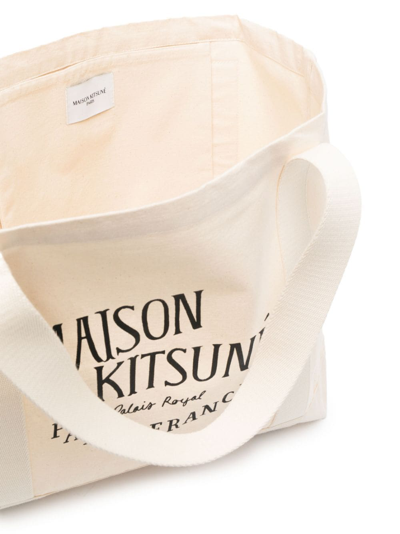 Shop Maison Kitsuné Logo-print Canvas Tote Bag In Neutrals