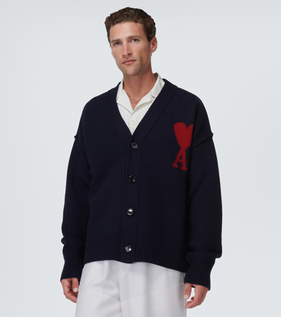 Shop Ami Alexandre Mattiussi Ami De Caur Virgin Wool Cardigan In Blue