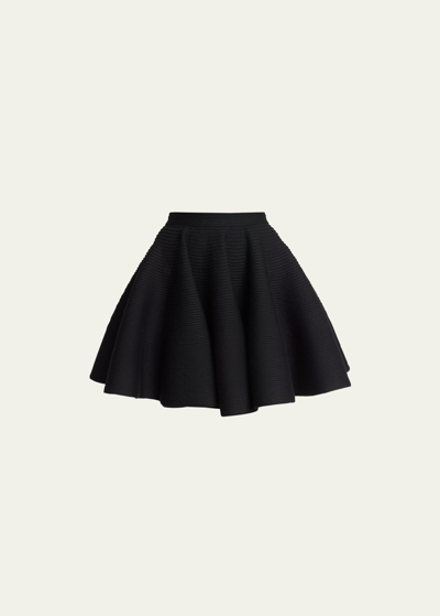 Shop Alaïa Ribbed Wool Fit-flare Mini Skirt In Noir Alaia