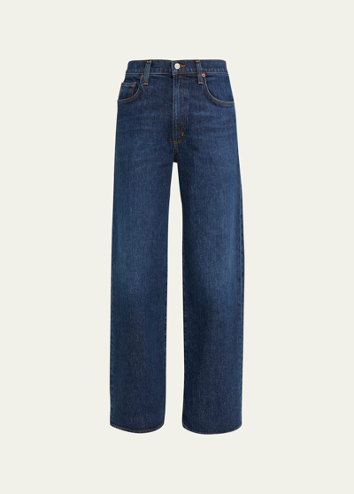 Shop Agolde Harper Mid-rise Wide-leg Jeans In Tempo Dk Marbl