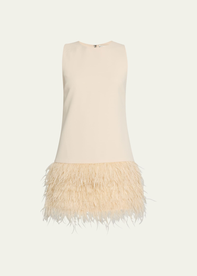 Shop Alice And Olivia Coley Feather-trim Crepe Mini Dress In Champagne