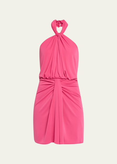 Shop Cinq À Sept Kaily Draped Mini Halter Dress In Pink Dahlia