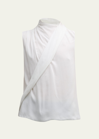 Shop Giorgio Armani Silk Cross-front Blouse In Solid White