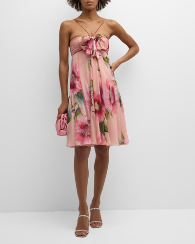 Shop Giambattista Valli Floral-print Bow Empire-waist Halter Dress In Rose/multi