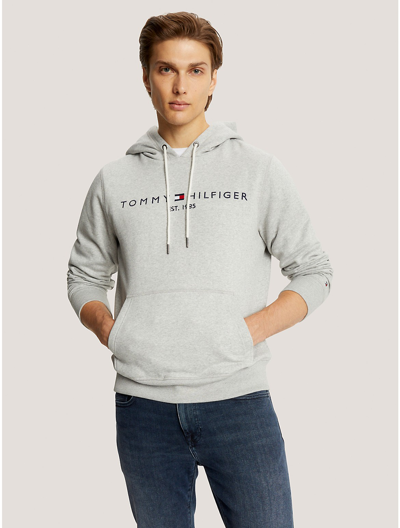 Shop Tommy Hilfiger Embroidered Tommy Logo Hoodie In Bc16 Grey Heather