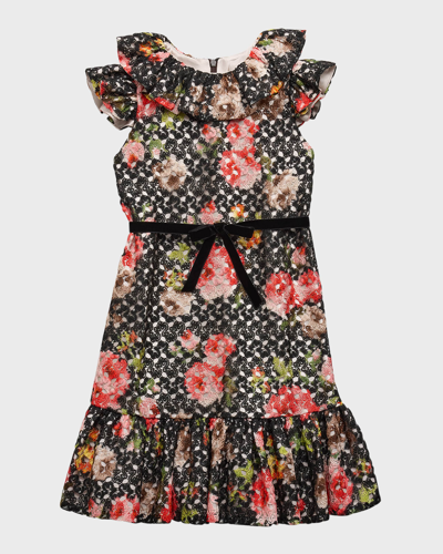 Shop Helena Girl's Floral Crochet Lace Dress Ruffle Dress In Multi
