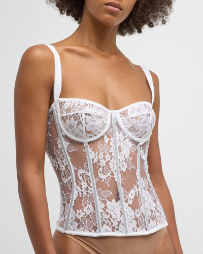 Shop Dolce & Gabbana Floral Lace Bustier Top In Opt.white