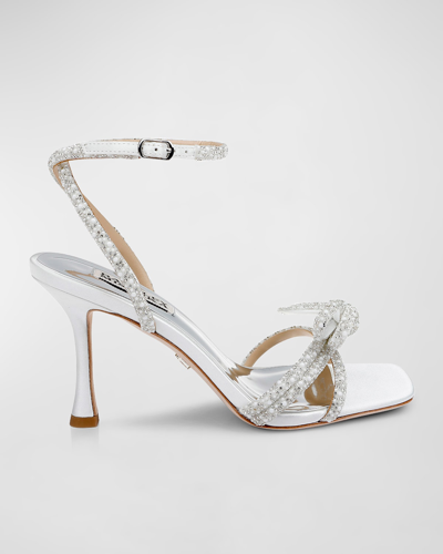 Shop Badgley Mischka Effie Glitter Crystal Knot Cocktail Sandals In Soft White