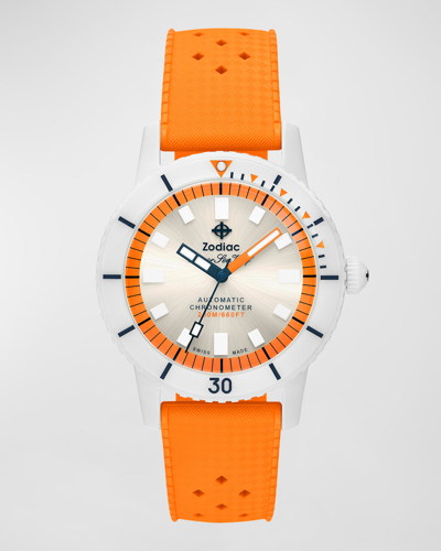 Shop Zodiac Men's Super Sea Wolf Ceramic Compression Automatic Orange Rubber Strap Watch, 41mm